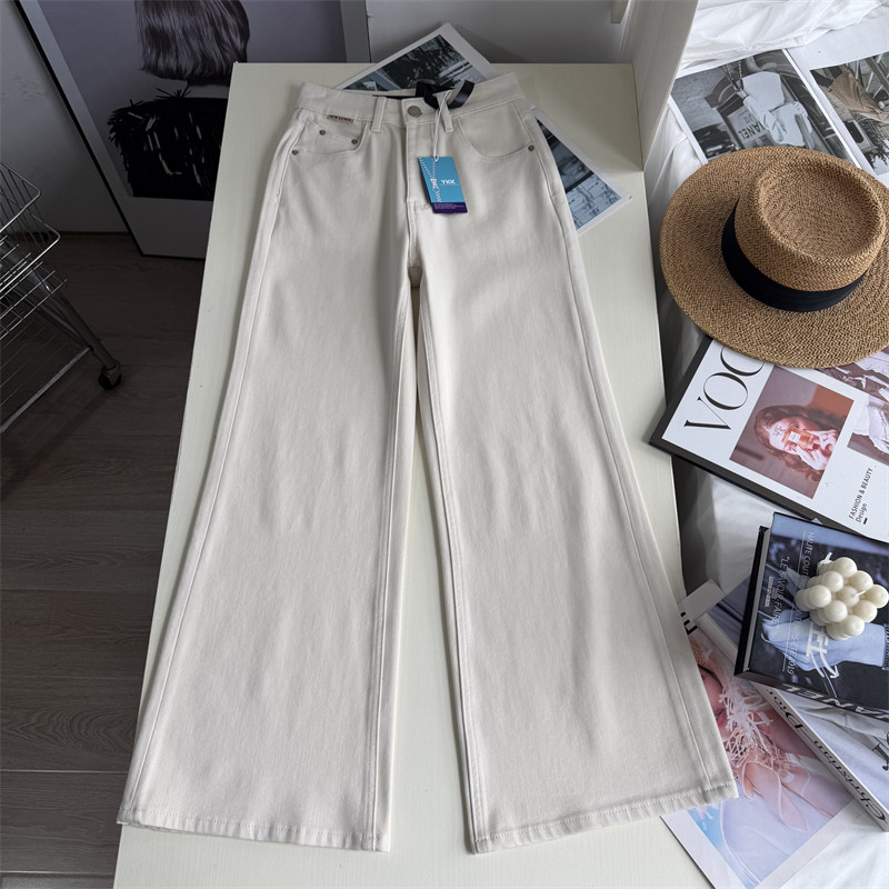 自留神裤~！王炸裤型 微喇四面弹米白色高腰显瘦宽松阔腿牛仔裤春