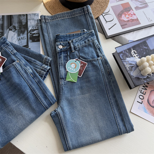 自留宝藏裤!长短可选~!复古蓝色窄版阔腿牛仔裤女春季直筒长裤