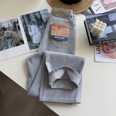 四面弹高腰显瘦窄版牛仔裤女