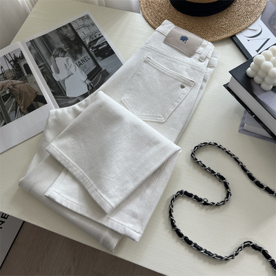 米白色气质牛仔长裤女秋季