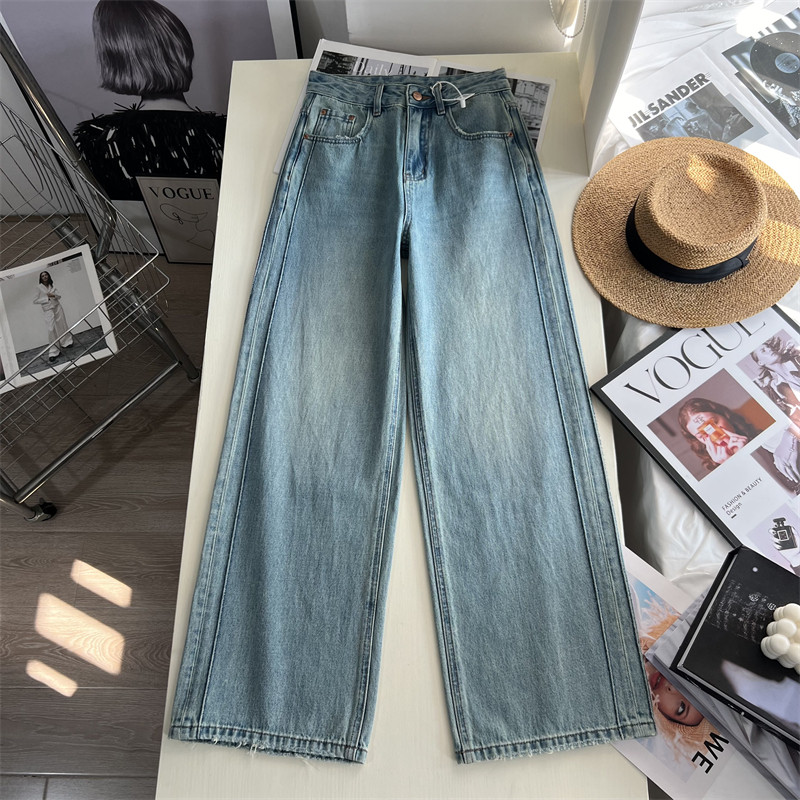 复古有腔调！重工水洗显腿长阔腿牛仔裤女高腰百搭宽松直筒拖地裤