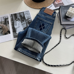 设计感四面弹法棍牛仔裤!新疆长绒棉加绒显瘦直筒九分牛仔裤秋冬