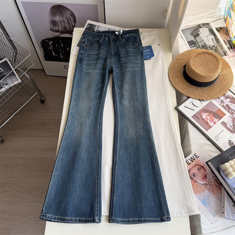 神级大长腿！~高腰微喇叭牛仔裤复古四面弹修身显瘦气质长裤春季