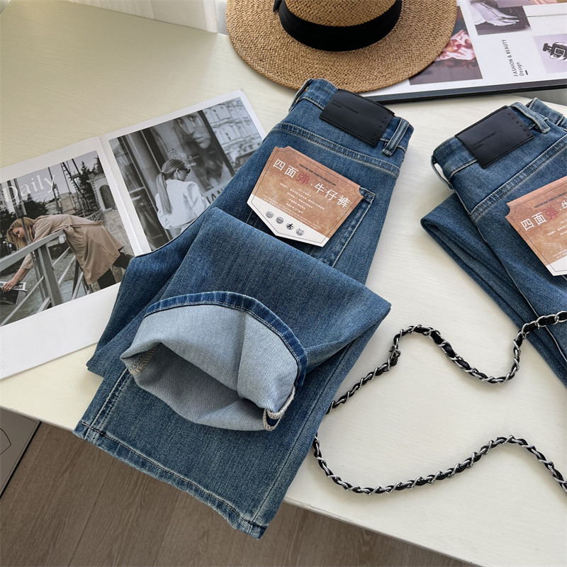 ju软糯~四面弹！2025春季新款窄版阔腿牛仔裤女高腰显瘦直筒长裤