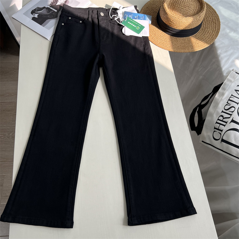 微喇九分小黑裤~！防掉色时髦四面弹牛仔裤 小个子喇叭秋季牛仔裤