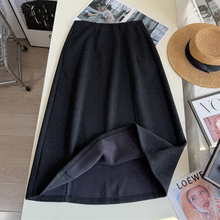 高腰显瘦醋酸羊毛加厚加绒半身裙女冬季中长款a字裙子毛呢裙冬裙