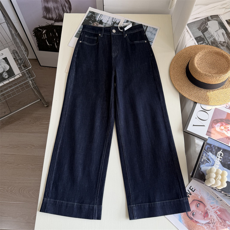 神作原牛！~深蓝色九分奶奶裤子小个子窄版四面弹阔腿牛仔裤女春