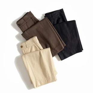 有型好看~韩国高端定制天丝 阔腿九分纯棉休闲裤 宽松显瘦高腰裤