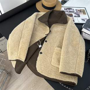 两穿厚实保暖～皮毛一体外套女oversise宽松显瘦羊羔绒鹿皮机车服