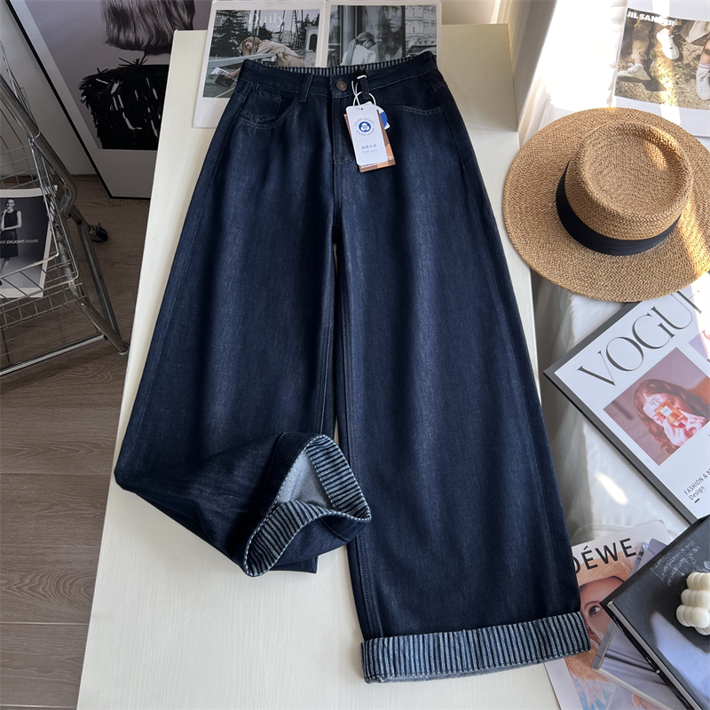 无弹牛仔裤宽松阔腿牛仔长裤