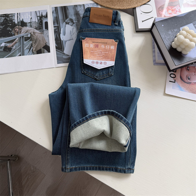 秋冬加绒软牛仔显瘦直筒裤