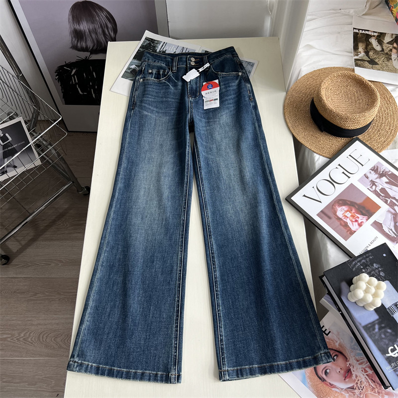 显瘦微喇四面弹牛仔裤女秋季新款黑色高腰直筒裤垂感不贴腿长裤