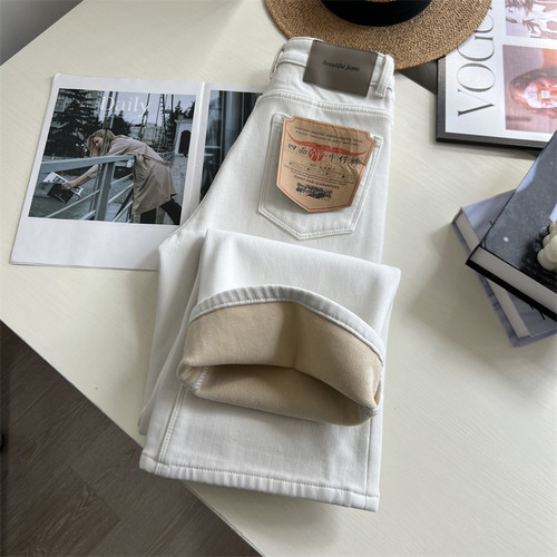 加绒加厚白色拖地裤女冬季