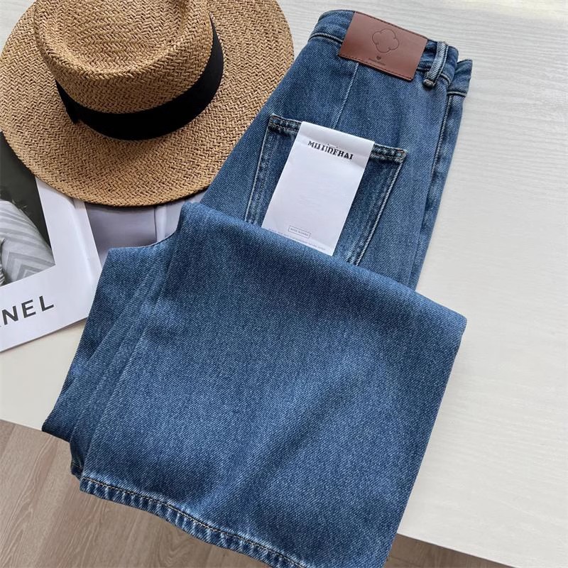 无弹窄版阔腿牛仔裤直筒长裤