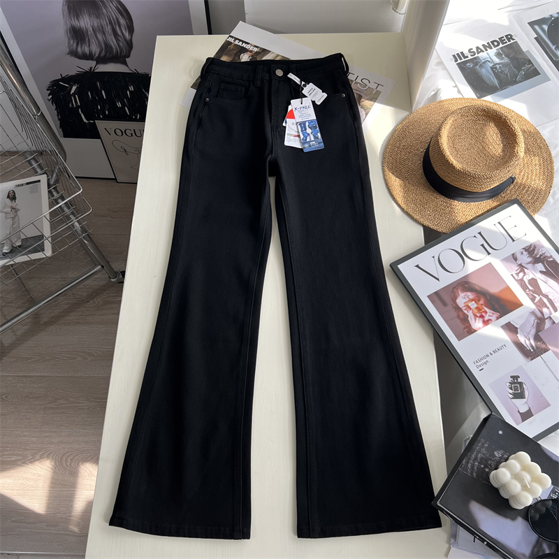 气质超模腿~！四面弹小黑喇叭裤 高腰显瘦 微喇牛仔裤拖地裤春夏