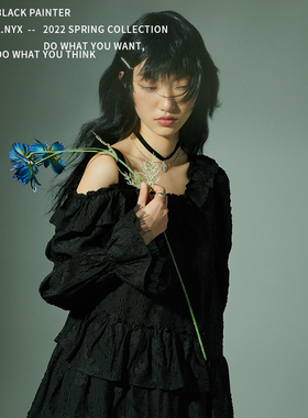 L.NYX 22SS black painter｜暗黑提花领型不规则下摆设计师连衣裙