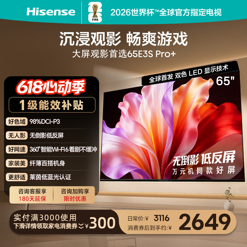 海信电视E3S Pro+ 65英寸 万元级高色域抗反光 E3QH