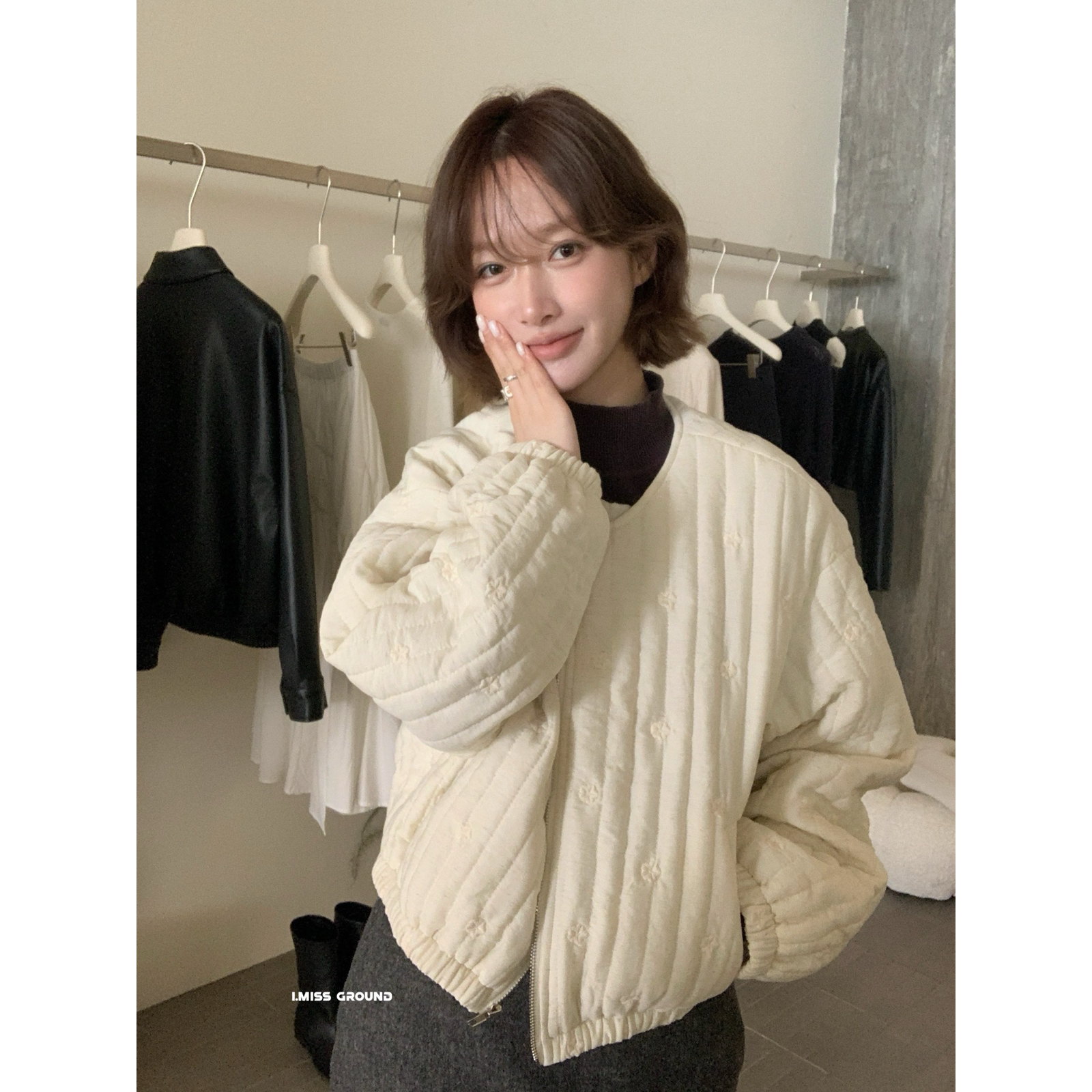 IMISS-冬上新绝美精致重工刺绣花朵加厚棉服H60951