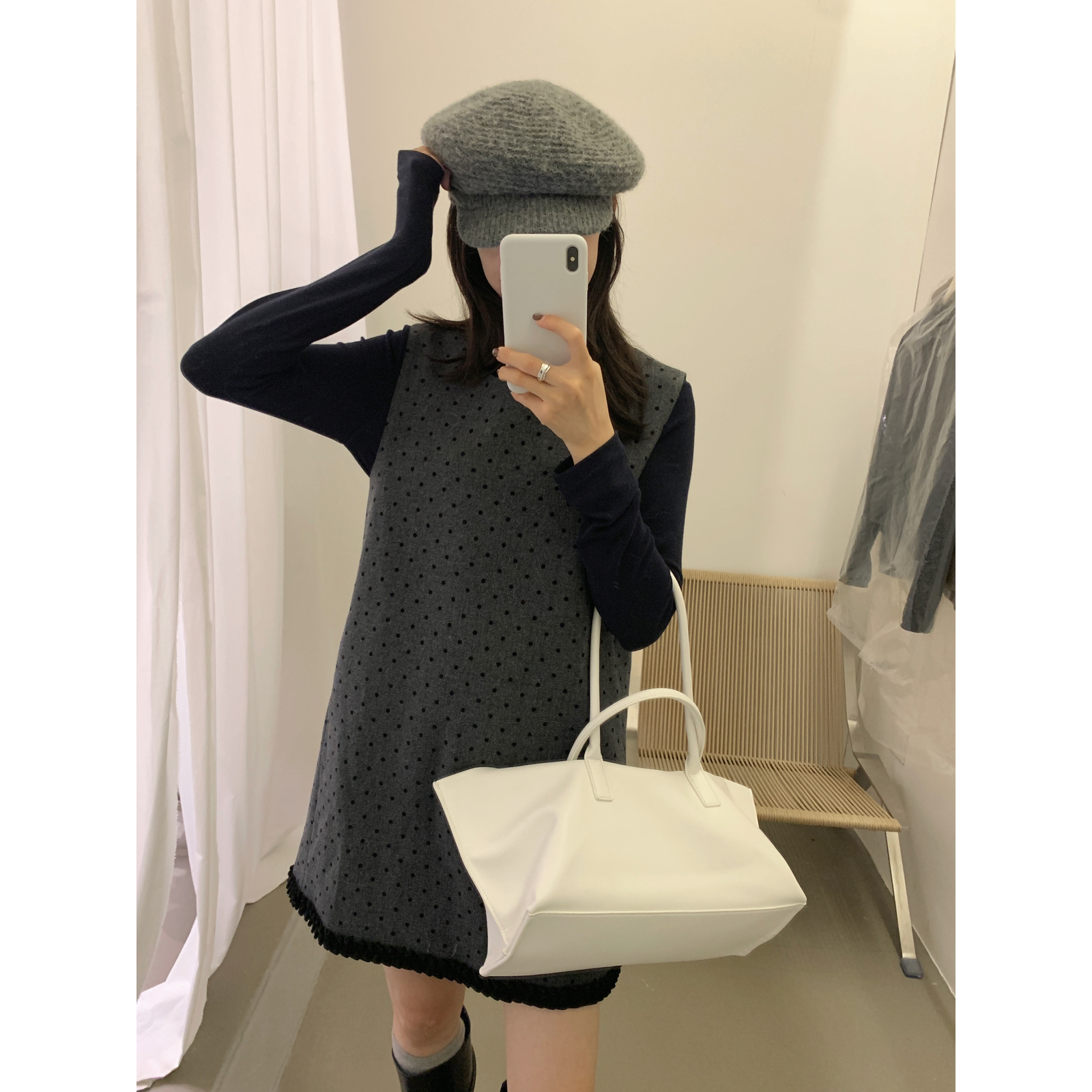 LOVELY秋上新韩系叠搭波点无袖背心连衣裙S10677