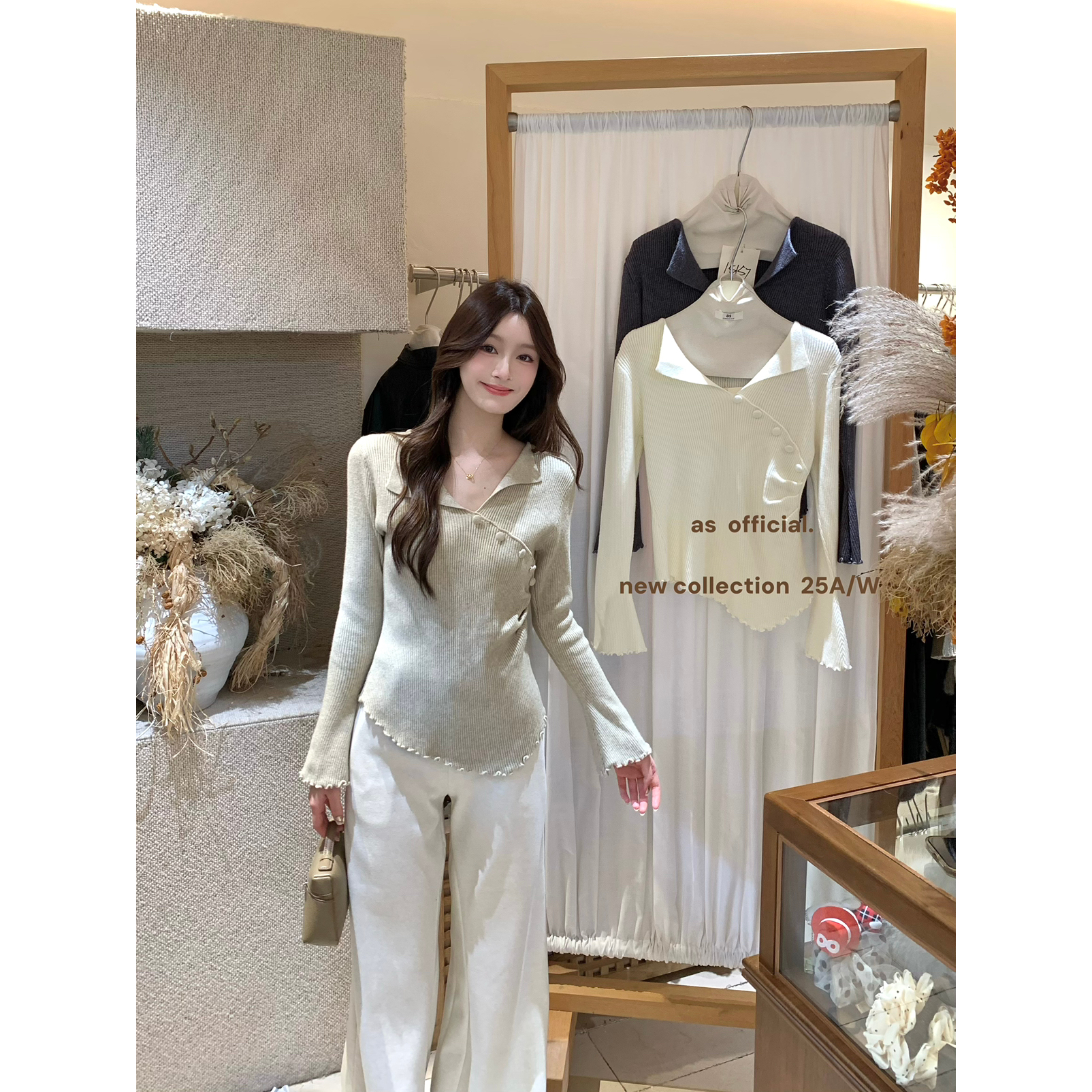 AS OFFICIAL-新中式温柔风气质排扣收腰显瘦针织衫15157