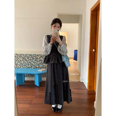 RS.WHMT-特木耳边假两件拼接小衫+提花半身裙套装（含7羊毛Q1093