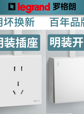 legrand罗格朗明智plus系列免底盒超薄大板墙面五孔明装开关插座