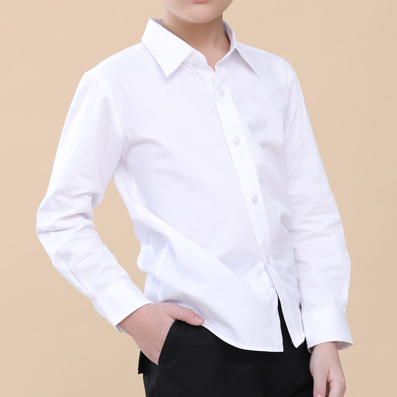成都男童白色长袖衬衫翻领小学生衬衫