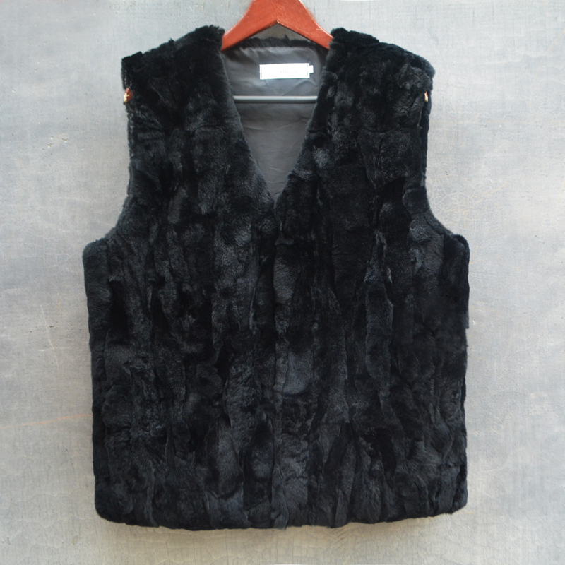 皮毛一体獭兔毛男士保暖马甲中长