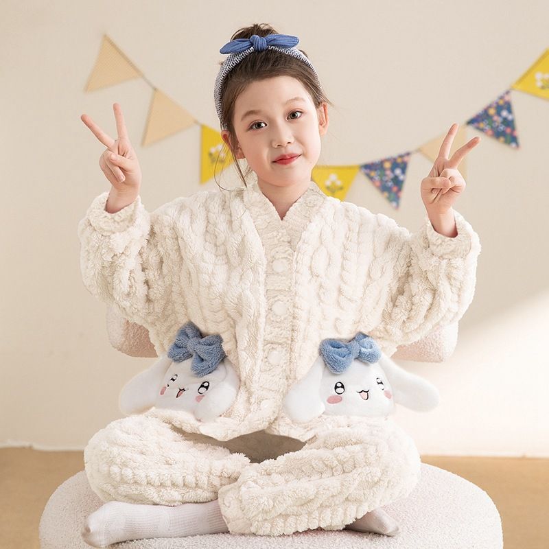 儿童睡衣秋冬绒女童家居服加厚加绒公主玉桂狗女孩甜美法兰绒和服