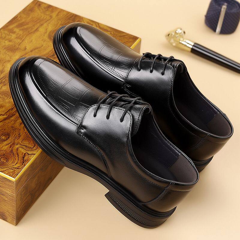 头层牛皮男正装新款真皮秋格纹皮鞋透气商务结婚英伦新郎