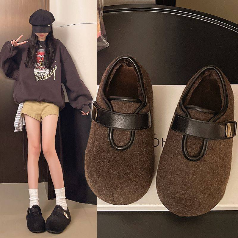 绒面气质淑女风格款平底鞋毛毛鞋秋冬季休闲女单鞋时尚学院风棉鞋,女鞋,勃肯鞋/软木鞋,淘宝优惠券,粉丝福利购,淘宝优惠卷