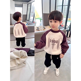 男童加绒卫衣冬款2026新款宝宝冬季加厚打底衫儿童保暖上衣休闲潮