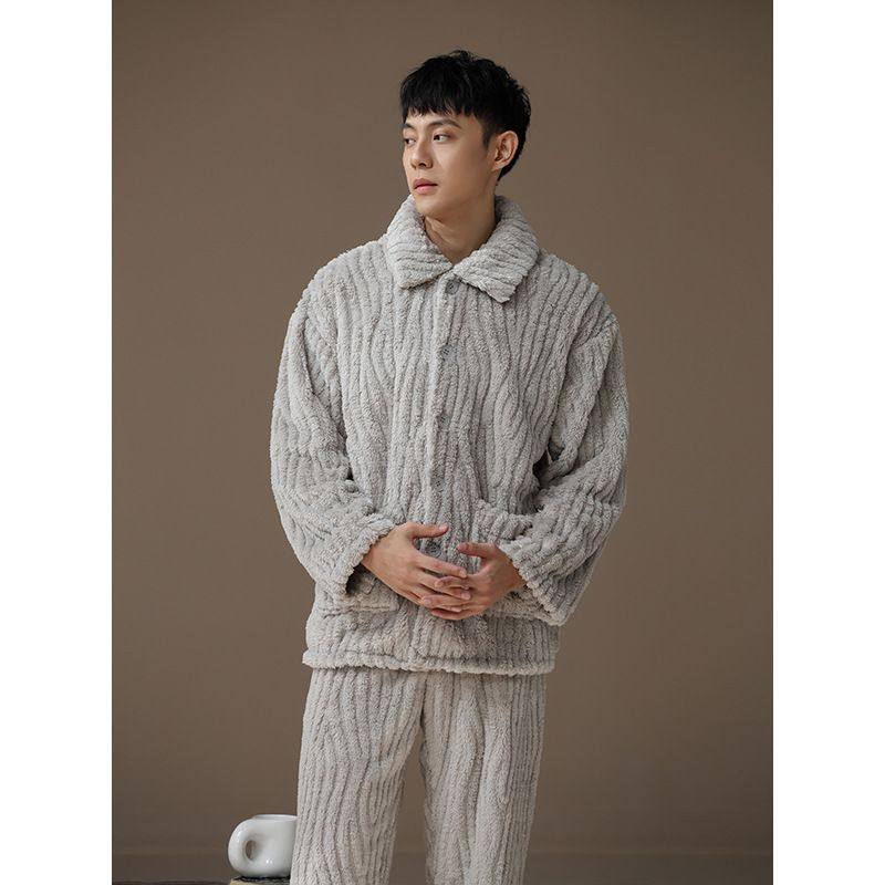 「加厚加绒」新款保暖珊瑚绒睡衣男秋冬季纯色毛绒开衫长袖家居服,童装/婴儿装/亲子装,家居服套装,淘宝优惠券,粉丝福利购,淘宝优惠卷