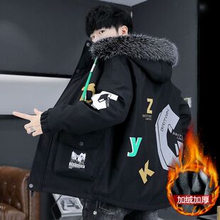 冬天棉服男冬季加厚外套男士棉袄中长款连帽韩版防寒服青少年棉衣