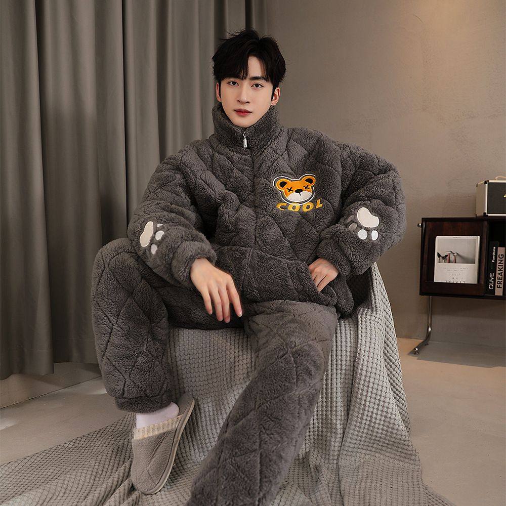 珊瑚绒睡衣男冬季新款加绒加厚三层夹棉袄冬天保暖外穿家居服套装,童装/婴儿装/亲子装,家居服套装,淘宝优惠券,粉丝福利购,淘宝优惠卷