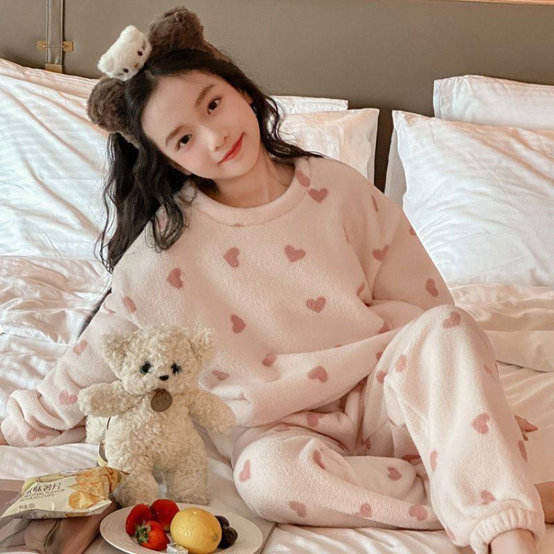 女童法兰绒秋冬套装女大童珊瑚绒爱心家居服儿童冬季保暖加绒睡衣,童装/婴儿装/亲子装,家居服套装,淘宝优惠券,粉丝福利购,淘宝优惠卷