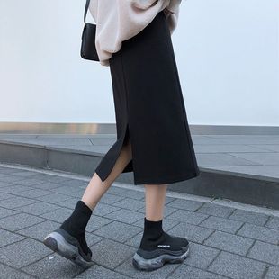 高彈托腹春秋孕婦裝 加絨 孕婦裙托腹半身裙開叉A字一步裙子秋冬款
