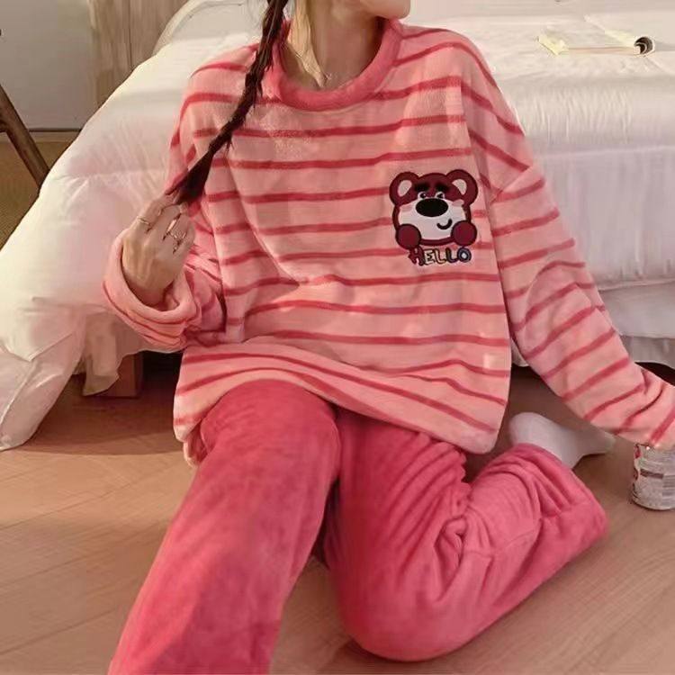 新款韩版睡衣女冬季睡袍可爱学生宿舍加绒加厚可外穿家居服女