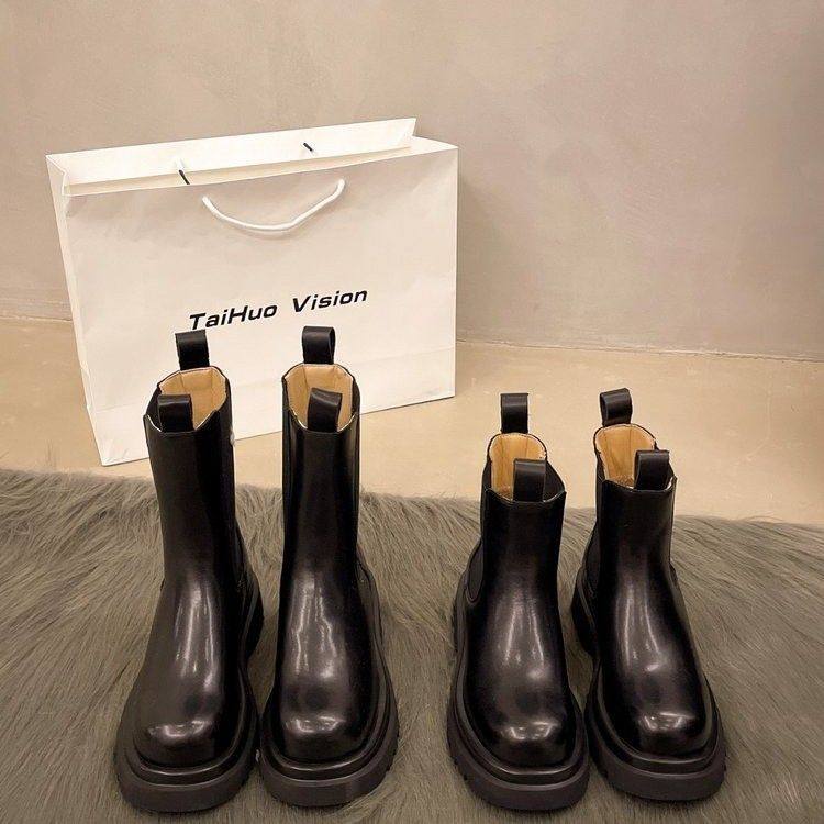 真皮增高马丁靴女2025春季小个子英伦风中筒烟筒靴厚底切尔西短靴