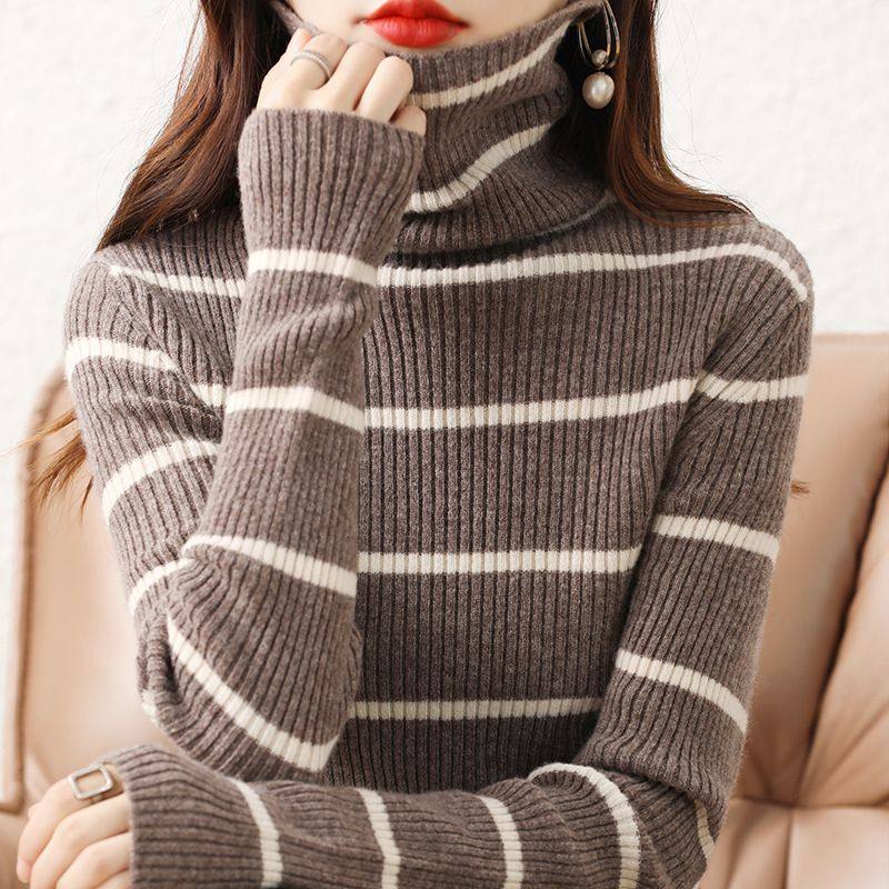 秋冬新款高领毛衣女修身条纹内搭紧身堆堆领打底长袖羊毛针织衫,女装/女士精品,毛衣,淘宝优惠券,粉丝福利购,淘宝优惠卷