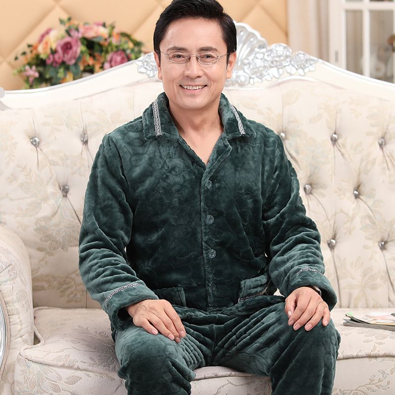 睡衣男秋冬季长袖珊瑚绒套装冬款加绒加厚保暖法兰绒加大码家居服