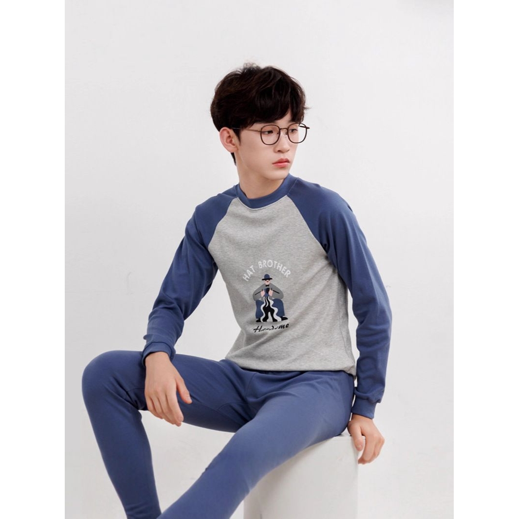 中大童纯棉内衣套装青少年秋衣秋裤学生套头圆领睡衣儿童家居服