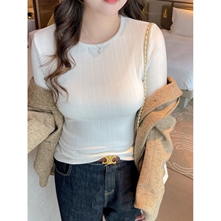 大码女装秋冬季小圆领打底衫女内搭遮肚子显瘦可外穿长袖上衣t恤