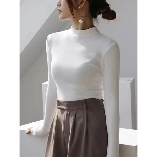 双面磨毛德绒秋冬打底衫女半高领学生长袖内搭保暖堆堆领发热上衣