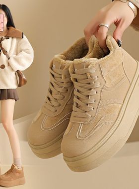 韩版加绒高帮鞋女2025冬季学生运动跑步鞋休闲鞋厚底增高SL20M