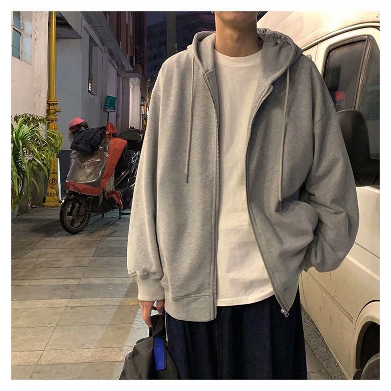 连帽卫衣外套男秋冬新款港风宽松休闲潮流上衣服百搭纯色开衫上衣