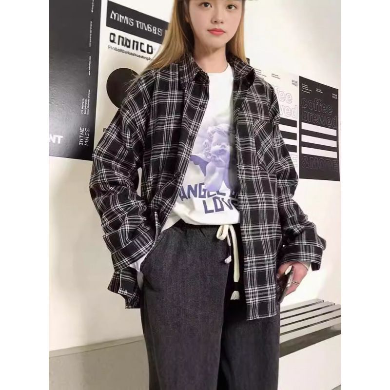 春秋款格子衬衫男长袖潮流设计感小众上衣港风衬衣高级感痞帅外套