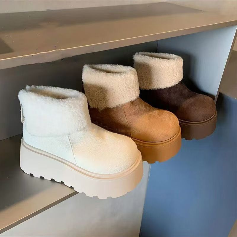 东北白色增高加绒加厚厚底雪地靴女2025冬新款松糕保暖防滑棉鞋子