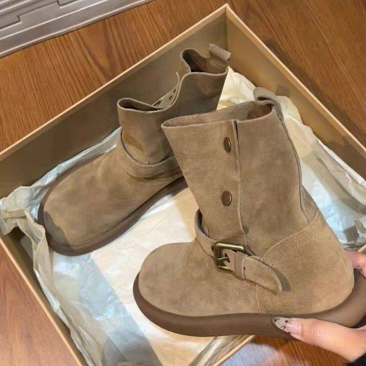 复古百搭增高马丁靴女2025秋冬新款两穿短筒西部靴美拉德棕色短靴,女鞋,时尚雪地靴,淘宝优惠券,粉丝福利购,淘宝优惠卷