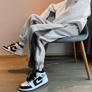 拉链运动裤男宽松秋冬款个性卫裤韩版潮流冬季裤子加绒加厚阔腿裤